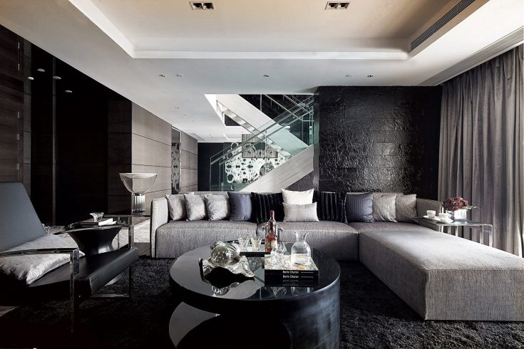 Beautiful Living Room With Black Interior