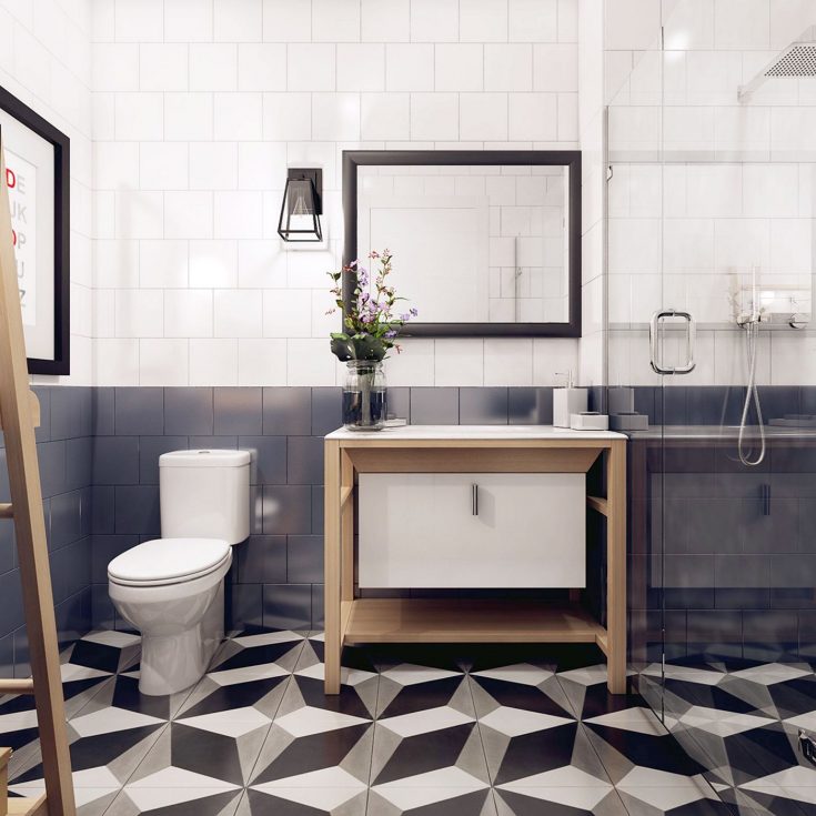 Scandinavian Design Bathroom With 3D Floor Tile