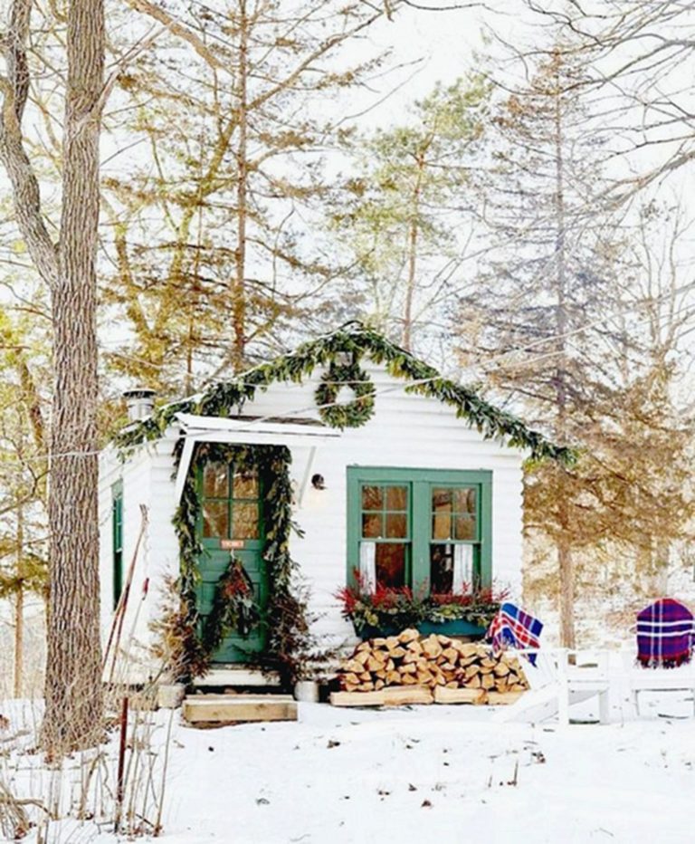 Tiny House Porch With Beautiful Christmas Decoration