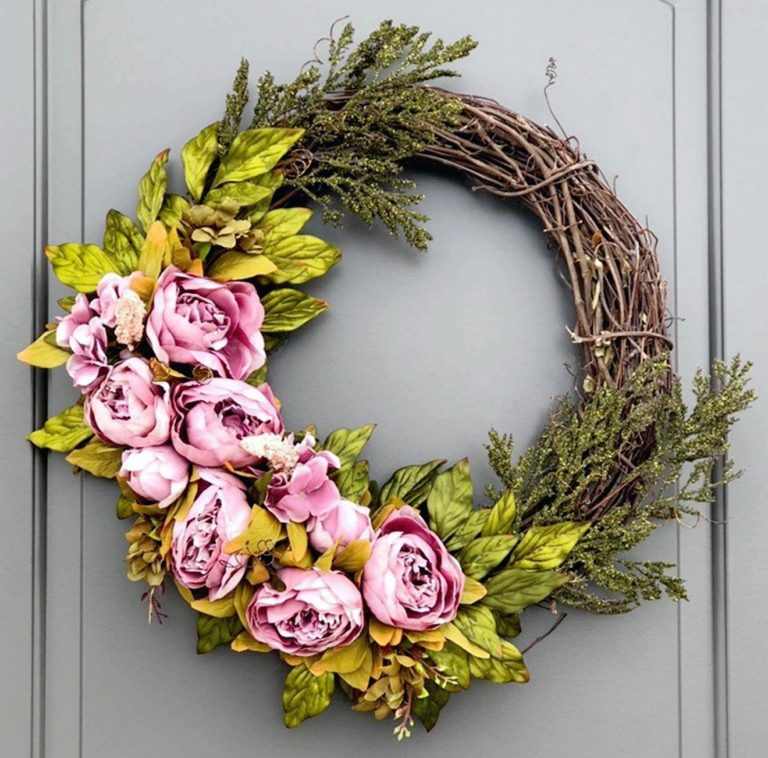 Beautiful Mauve Peony Wreath Door Decor For Spring