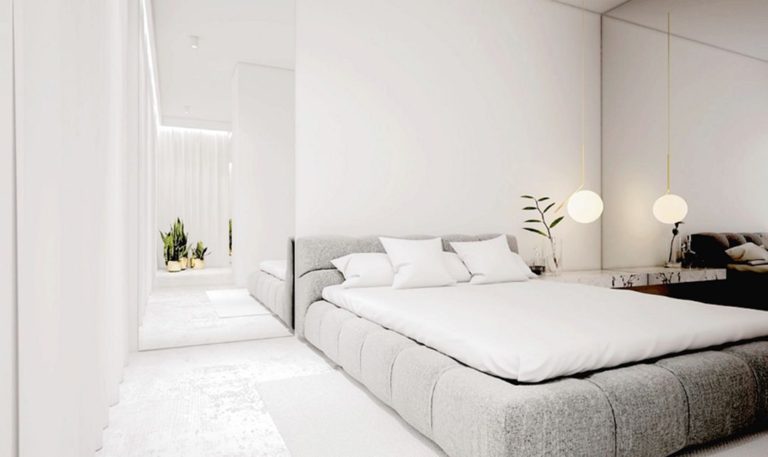 Beautiful White Modern Bedroom With Minimalist Decoration That Suitable For Winter