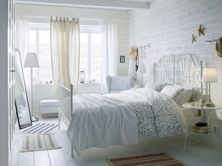 Charming Bedroom With White Wall And Standing Mirror For Decoration
