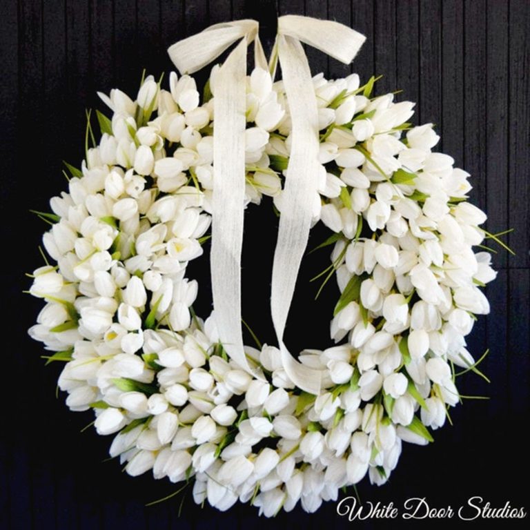Pretty Creamy White Tulip Wreath Door