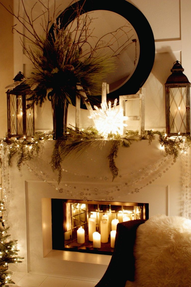 Romantic Candle Winter White Mantel Decor Ideas