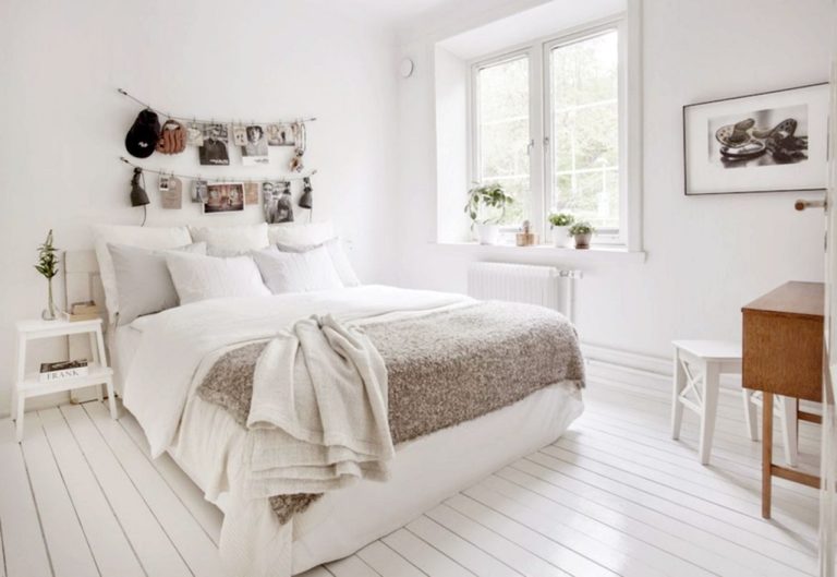 White Bedroom With Wooden Floor For Cozy Winter