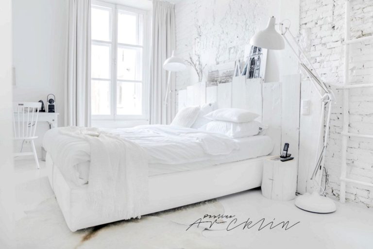 White Bikini Bedroom With White Brick To Looks More Elegant And Cozy