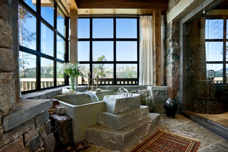 Rustic Bathroom Design Using Amazing Natural Stone