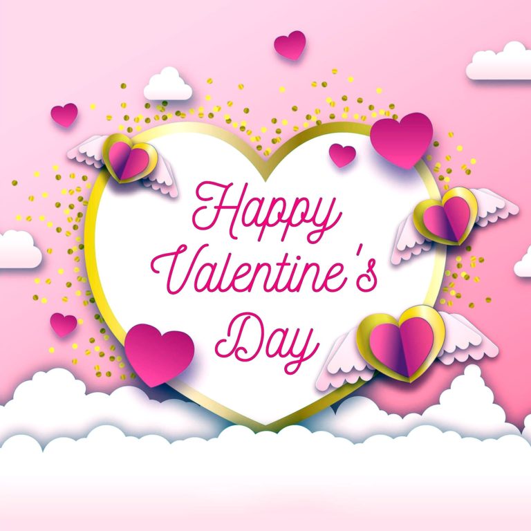 Sweet Pink Flying Hearts Valentine Saying