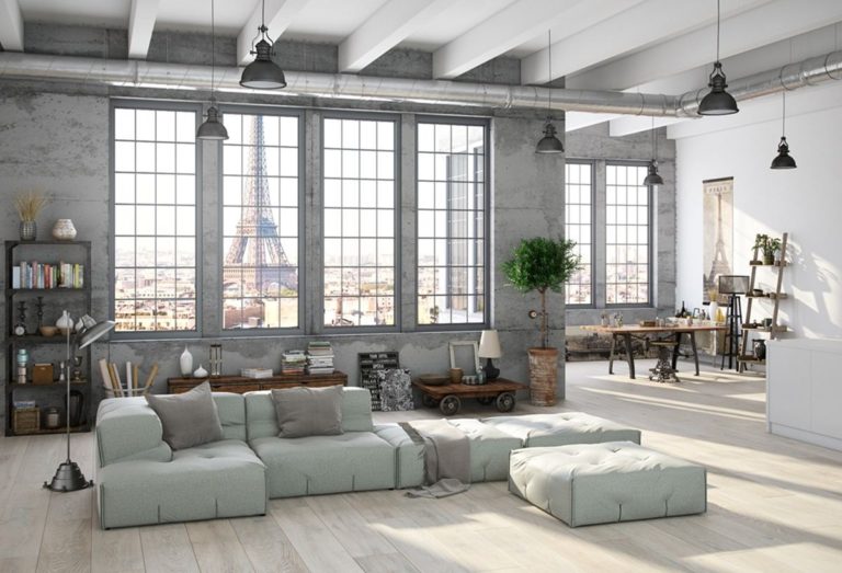 Living Room Loft In Industrial Style