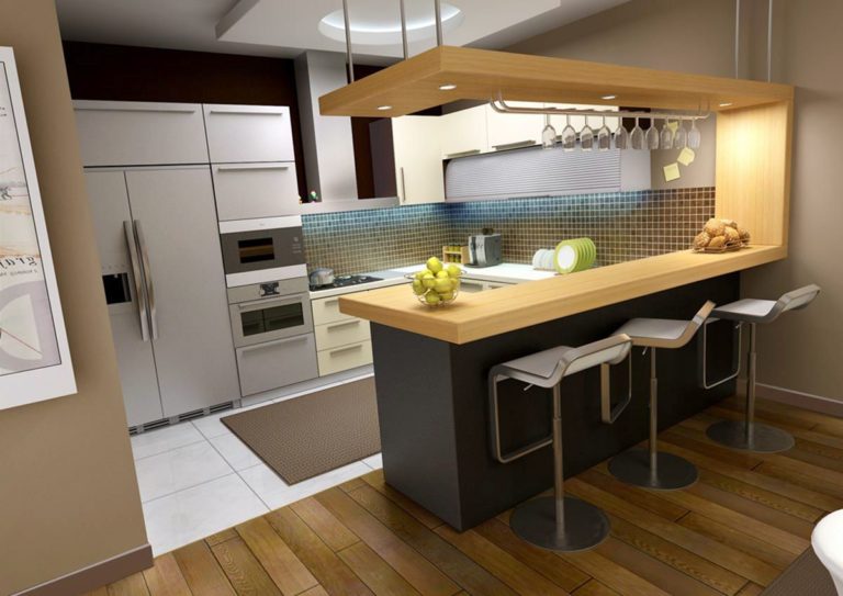 Kitchen with Mini Bar with Wooden Floor