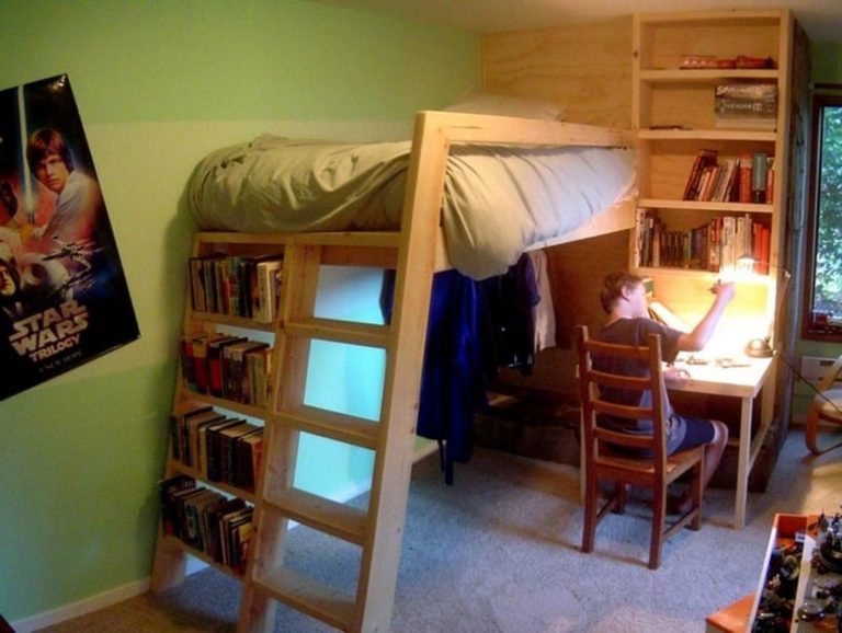 Amazing DIY Loft Bed With Book Shelves via Your Projects@OBN