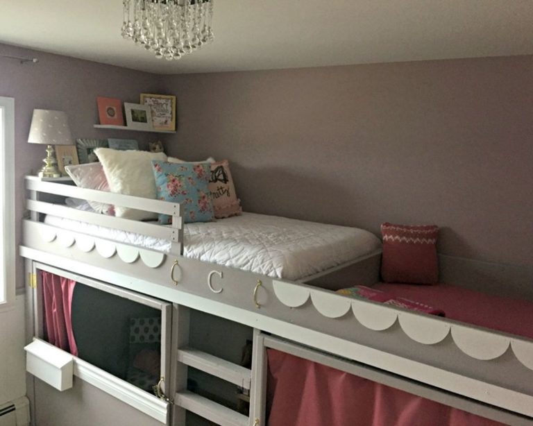 DIY Loft Bed Playhouse and Reading Nook via healthershandmadelife