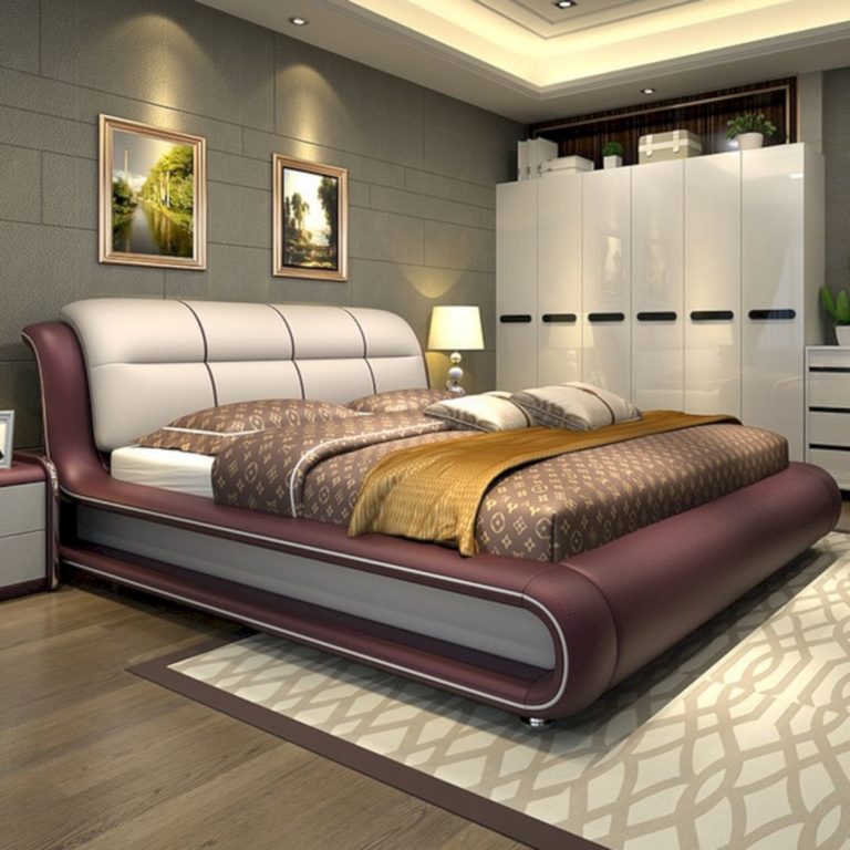 Modern bedroom furniture bed with genuine leathe