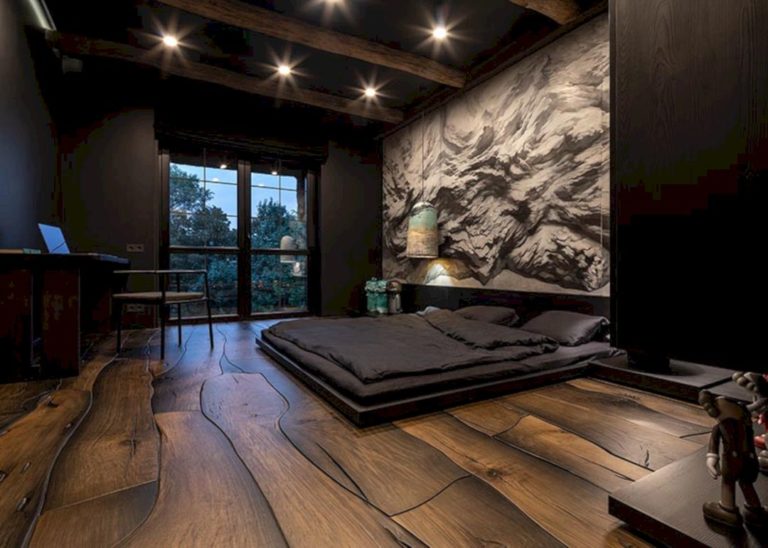 Masculine Bedroom Has A Dramatic Wall Mural Ideas