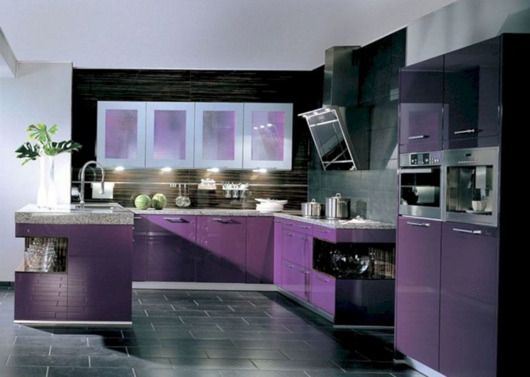 Kitchen With Purple and Black Color Combination